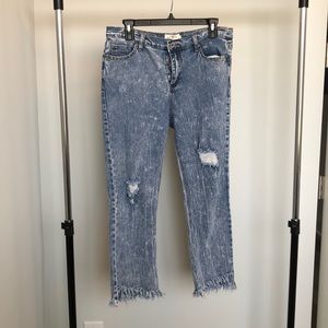 Umgee Denim Cropped Distressed Acid Wash Jeans